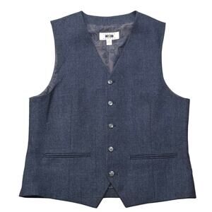 Joseph Abboud Blue Herringbone Wool Button Up Pocketed Suit Dress Vest